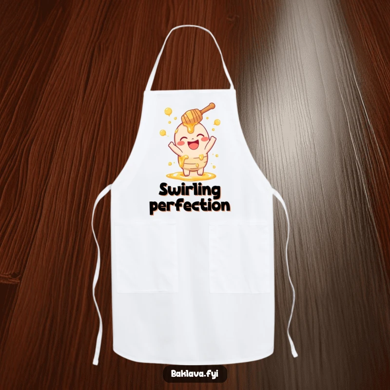 Funny honey dipper apron showcasing a laughing dipper playfully sprinkling swirls, perfect for cooks and bakers who love humor and sweetness.