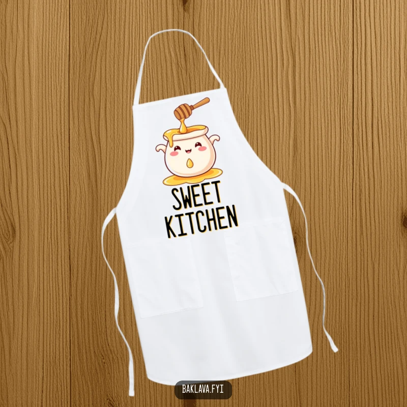 Funny smiling honey pot splashing a tiny droplet, a whimsical and funny apron.