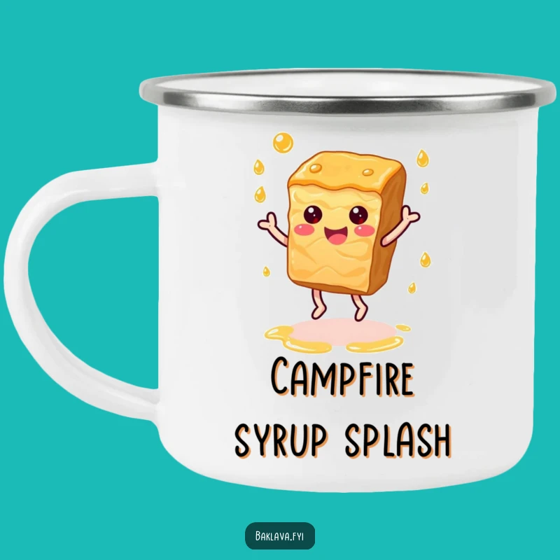 Funny Dancing Baklava Camping Mug: Joyful Dessert Lover Outdoor Gift