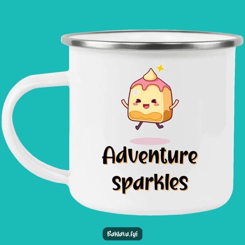 Funny Baklava Camping Mug: Whimsical Sparkly Slice Jumping, Outdoor Sweet Fun Gift