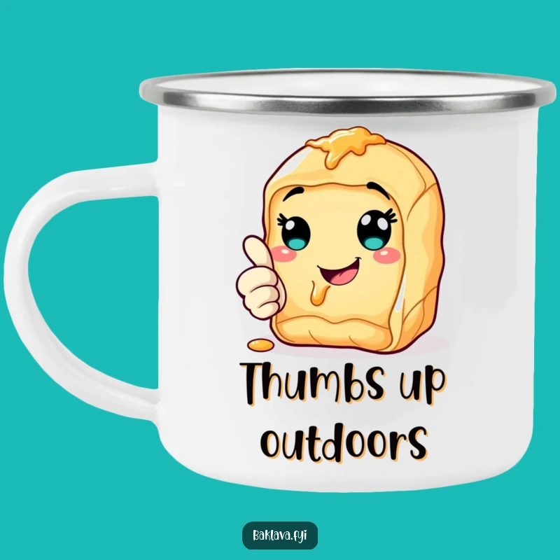 Funny Thumbs Up Baklava Camping Mug: Cheerful Outdoors, Perfect Funny Gift