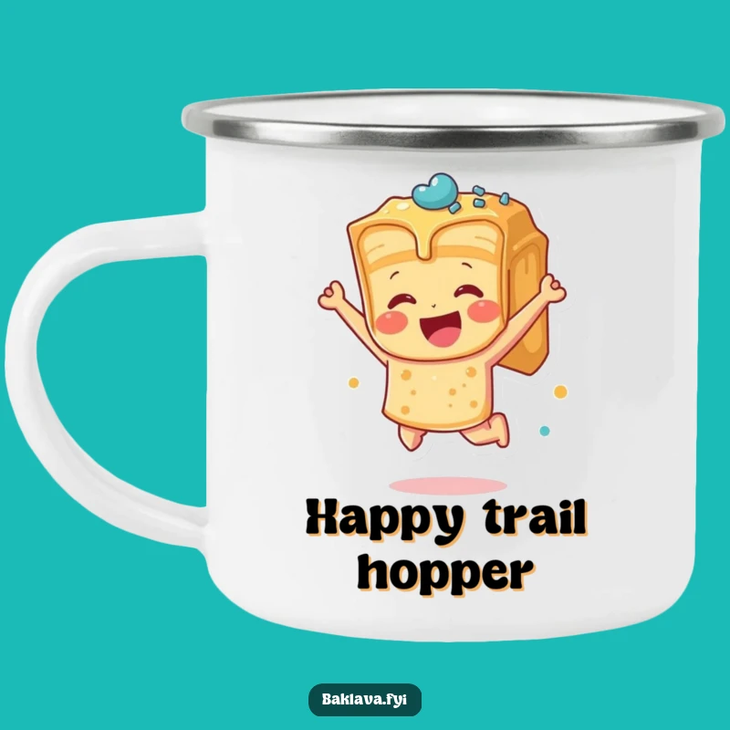 Funny Jumping Baklava Camping Mug - Joyful Sips & Dessert Humor Outdoors
