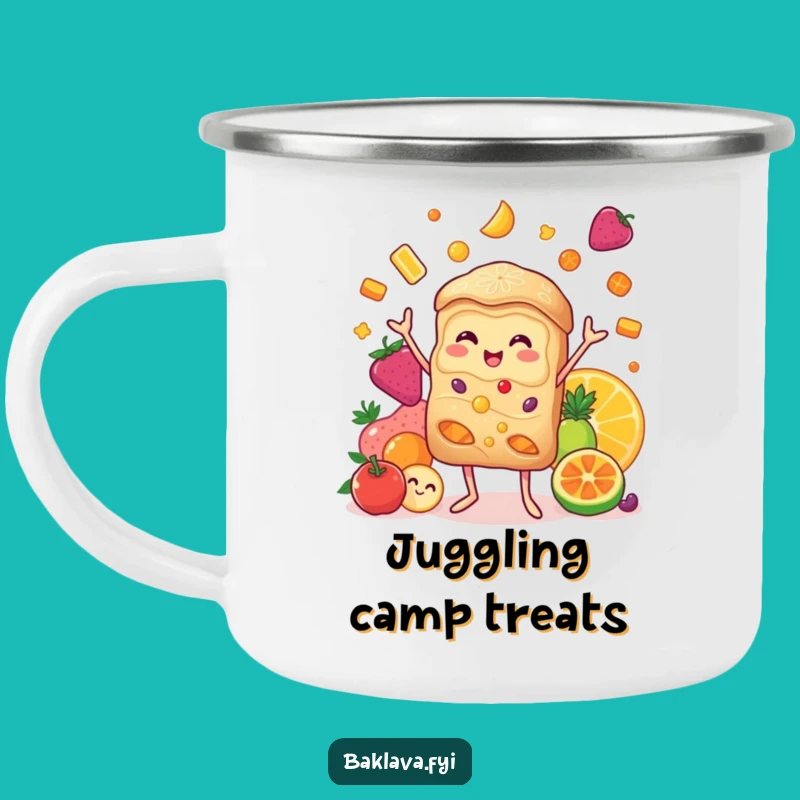 Funny Baklava Juggling Candied Fruits Camping Mug - Adventure & Sweetness