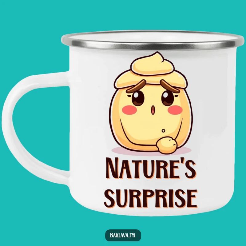 Funny Surprised Pastry Camping Mug - Outdoor Crumb Drama Humor