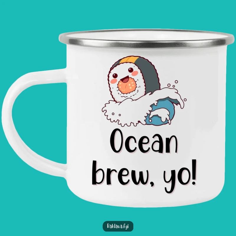 Funny Sushi Roll Wave Camping Mug: Enjoy Your Drink with Hilarious Vibes