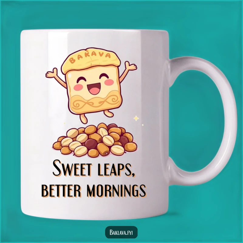 Funny Baklava Leap Mug: A Hilarious Pastry Jumping Gift for Dessert Lovers