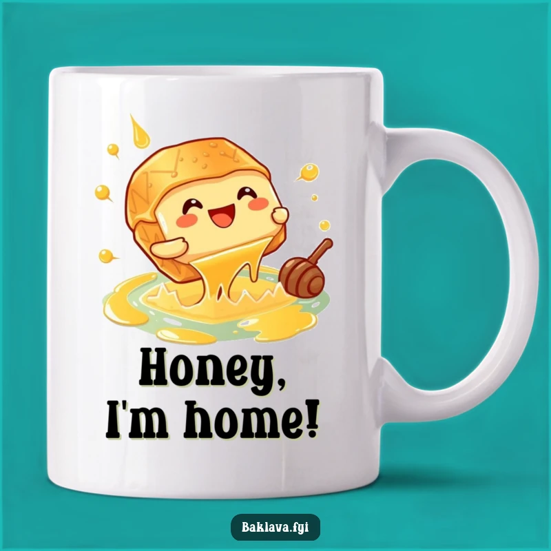 Funny Giggling Baklava Mug Cannonballing into Honey - Sweet Gift