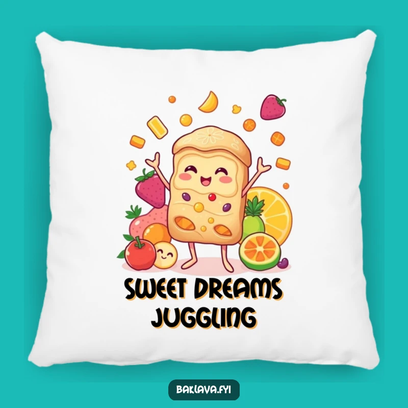 Comfy Funny Baklava Juggling Candied Fruits Pillow - Cozy & Cheerful Accent
