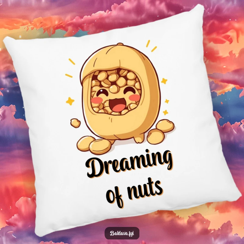 Funny nut filling pillow with a playful character bursting with excitement, providing comfort and a burst of personality.