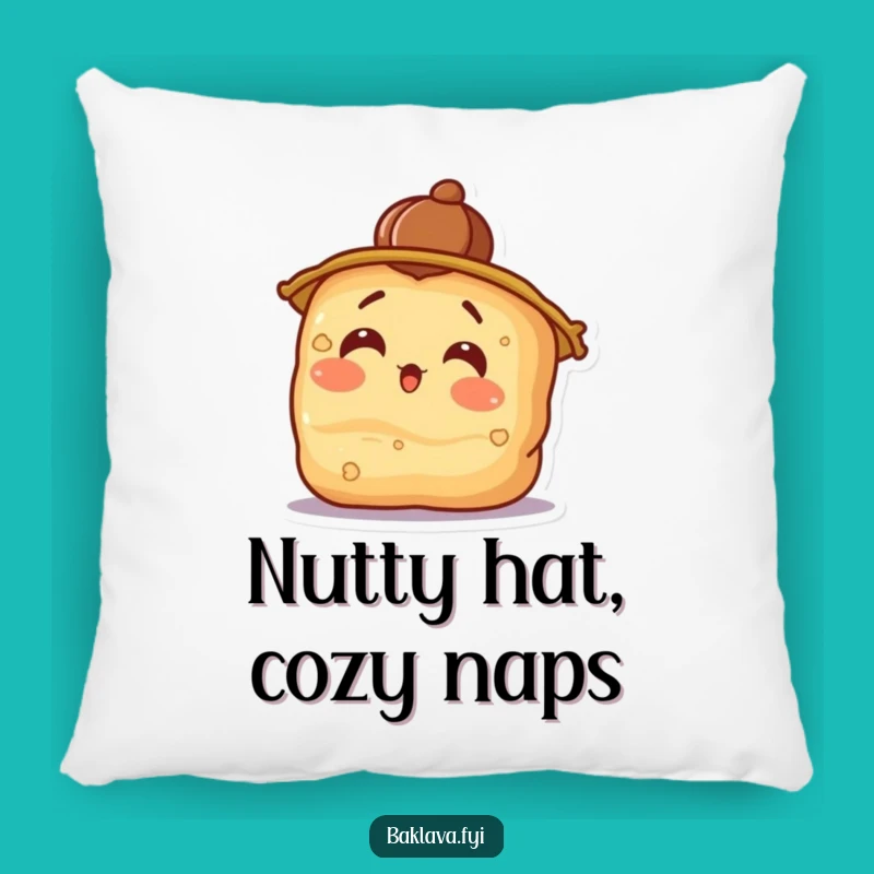 Funny Surprised Baklava Pillow with Walnut Hat - Comfy & Hilarious Decor