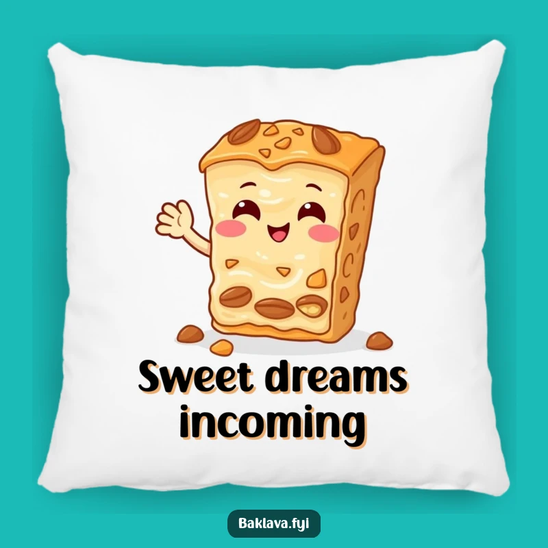 Funny Baklava Pillow: Cheerful Nutty Slice Waving, Cozy & Hilarious Decorative Gift