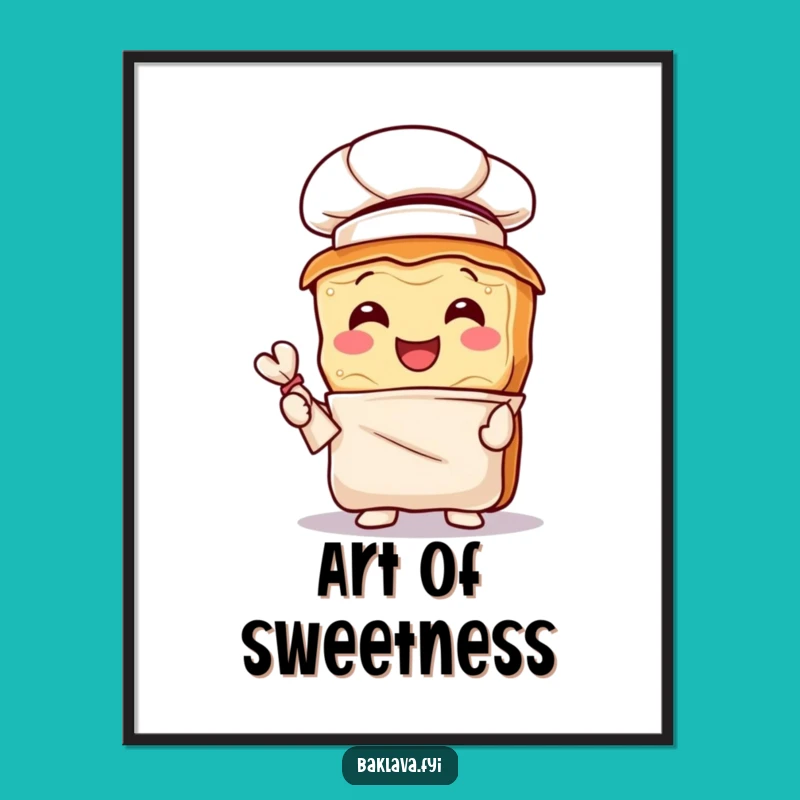 Funny Baklava Chef Art Print: Joyful Pastry Decor, Perfect Funny Gift for Walls