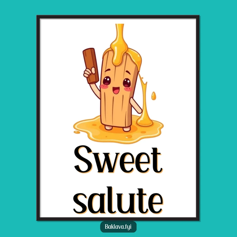 Funny Cinnamon Stick Saluting Honey Digital Print: Instant Comical Sweetness for Your Space