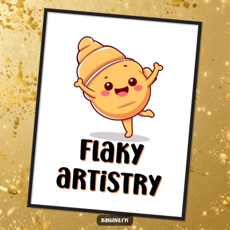 Funny croissant digital art print of a happy croissant mid-cartwheel, ready to bring cheer.