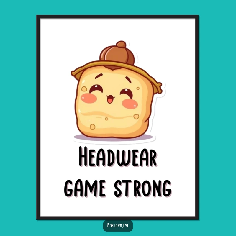 Funny Surprised Baklava Digital Art Print with Walnut Hat - Instant Humor