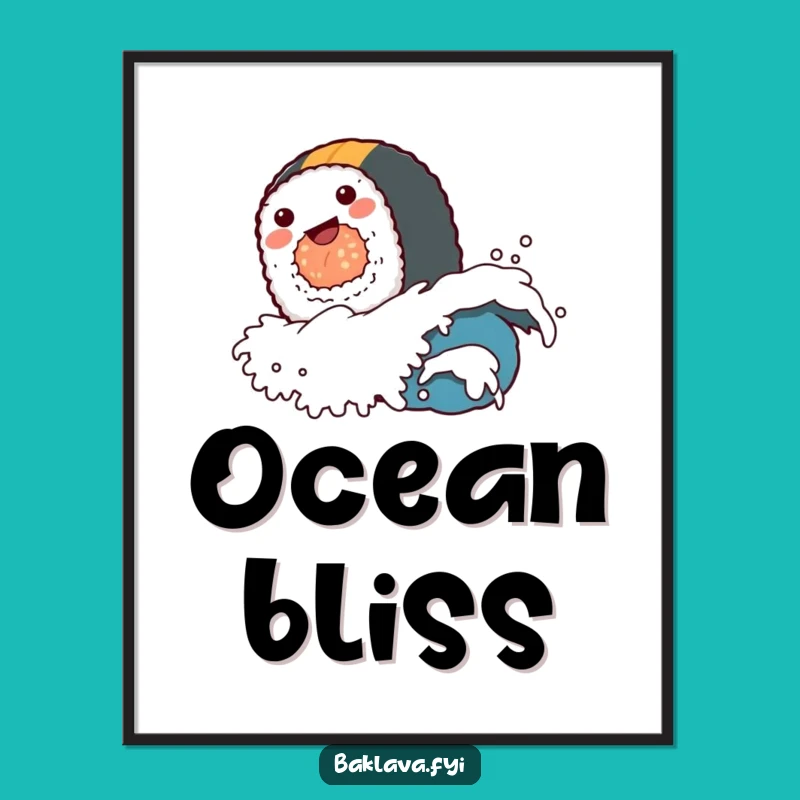 Funny Sushi Roll Wave Digital Art: Instant Hilarious Ocean Decor Download