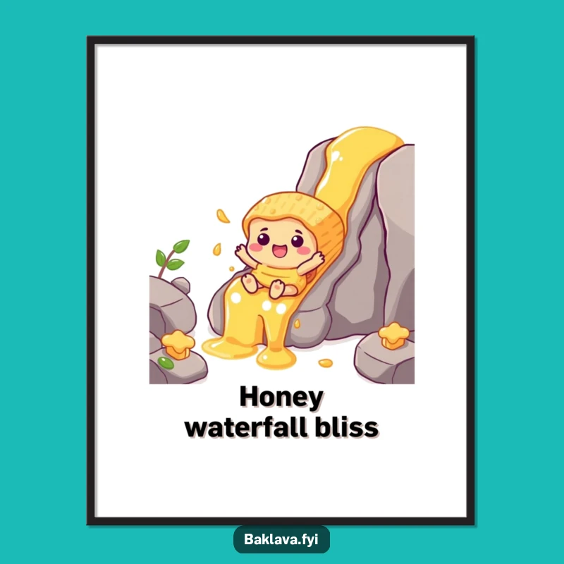 Funny Honey Waterfall Baklava Digital Art: Sweet Art Print Gift