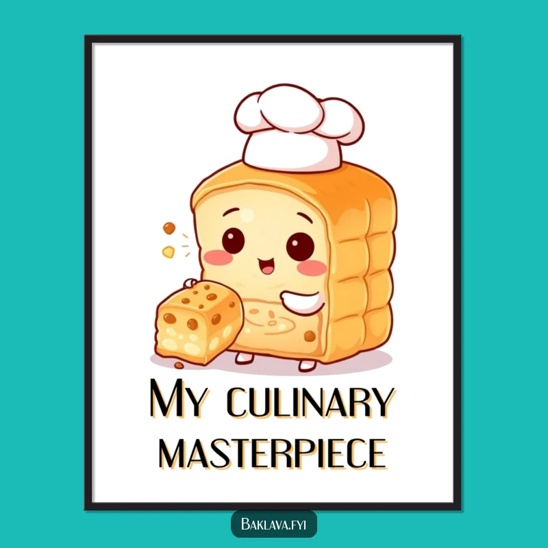 Funny Baklava Chef Digital Art: Adorable Pastry Art Print Gift
