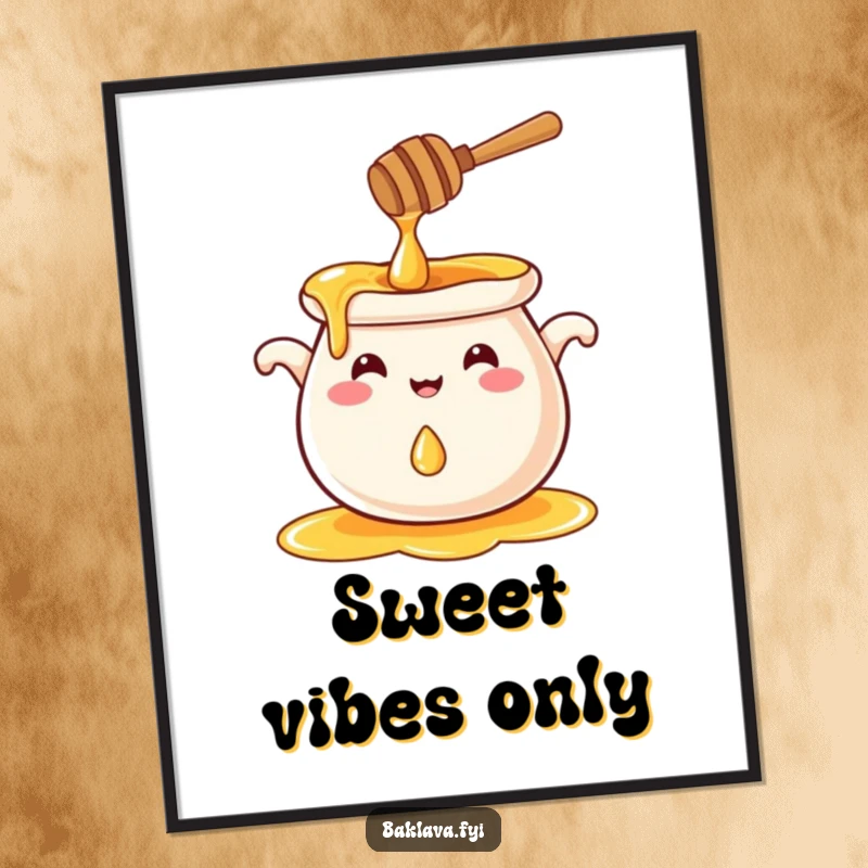 Funny smiling honey pot splashing a droplet, a whimsical and funny digital art print.