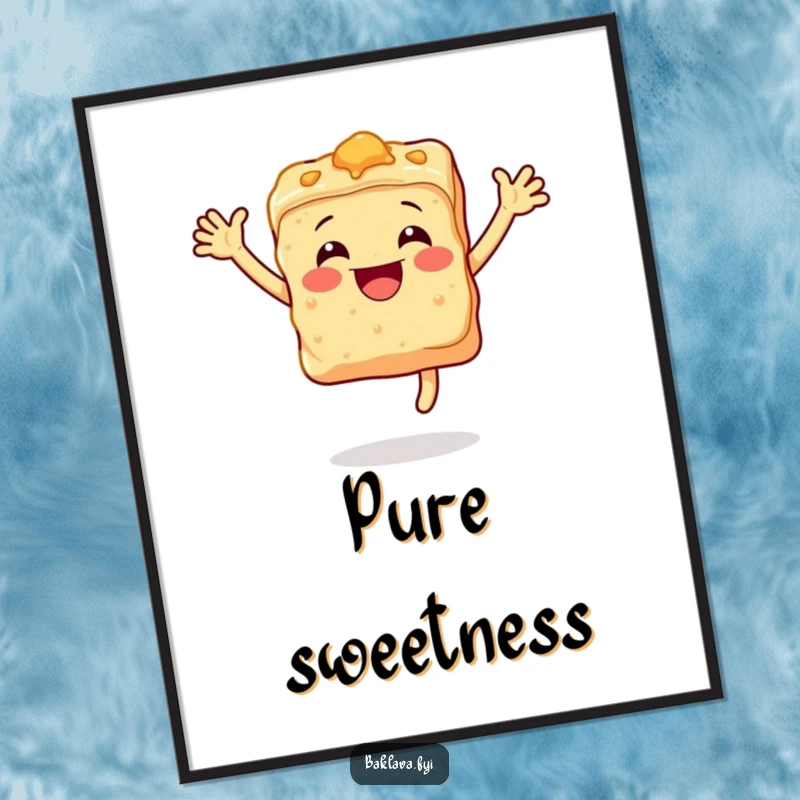 Funny baklava digital art print of a happy, leaping piece of baklava, ready to add sweetness.