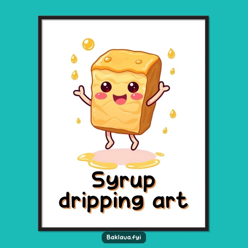 Funny Dancing Baklava Digital Art: Joyful Dessert Art Print Gift