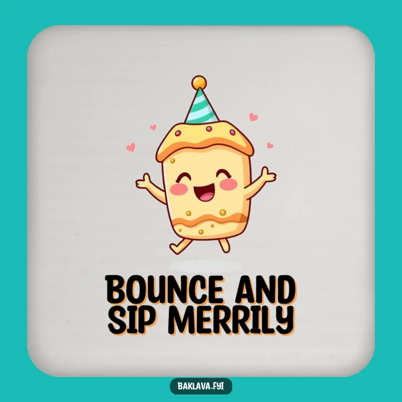 Funny Baklava Coaster: Party Hat Bouncer - Protect Surfaces Gift