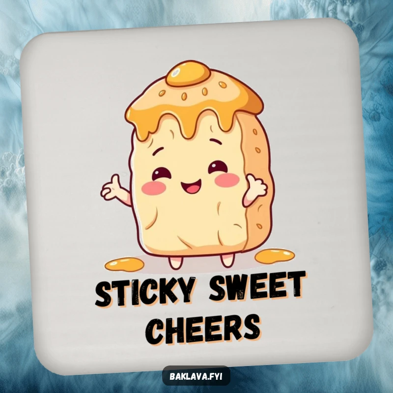 Funny Coaster: A smiling baklava hugs a honey pot, offering sweet and funny protection for drinks.