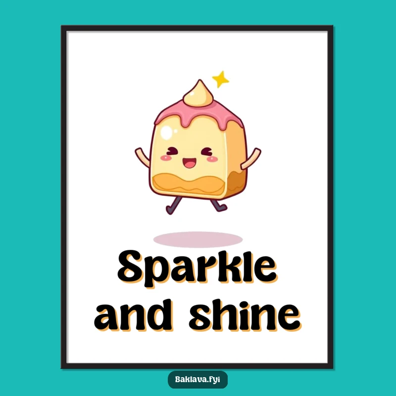 Funny Baklava Poster: Whimsical Sparkly Slice Jumping, Sweet Wall Art Gift