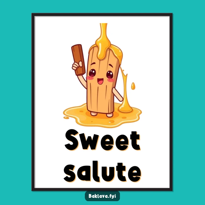Funny Cinnamon Stick Saluting Honey Poster: Brighten Your Walls with Comical Sweet Art