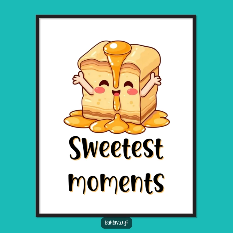 Funny Happy Baklava Poster - Sweet Syrup Waterfall Wall Art, Perfect Gift