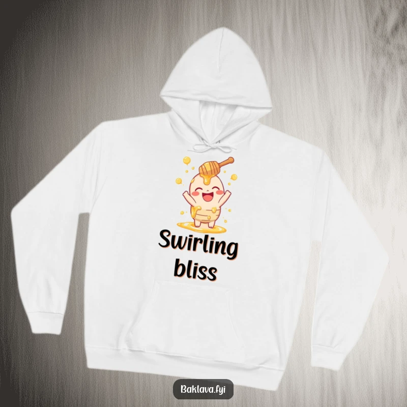 Funny honey dipper hoodie with a laughing dipper playfully sprinkling swirls, offering warmth and humor for lovers of sweetness.