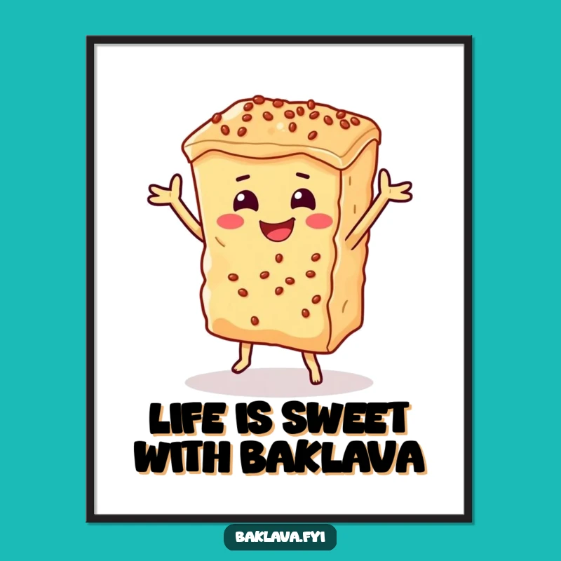 Free Printable Baklava Art: Funny Dancing Dessert Downloadable Kitchen Decor