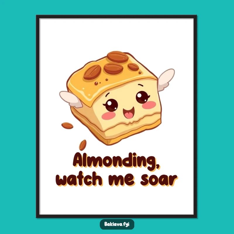 Free Printable Baklava Wall Art: Funny Almond Slice Attempting Flight Funny Downloadable Decor