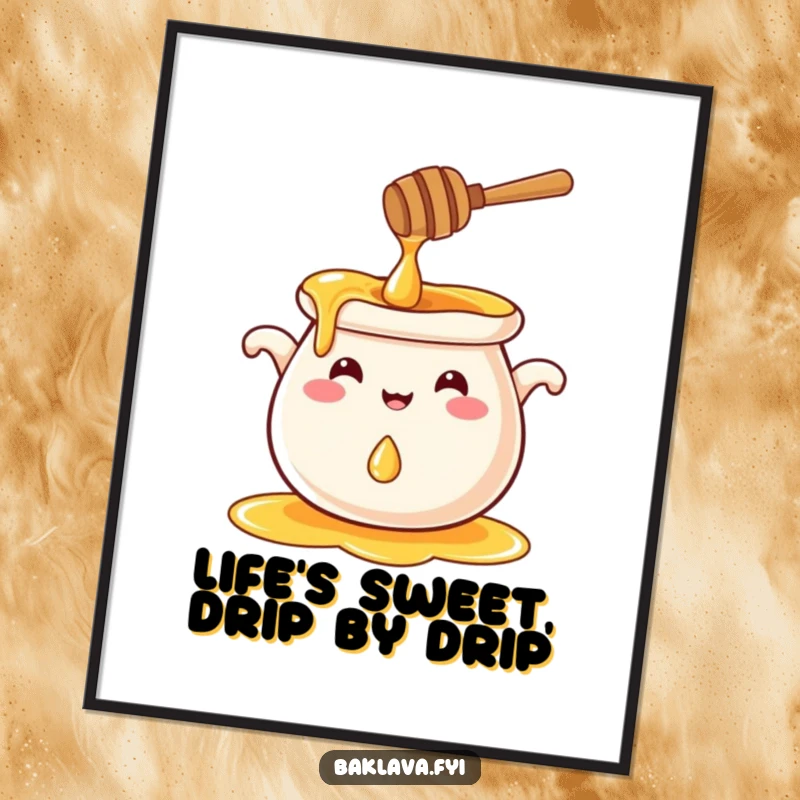 Funny Free Printable Honey Pot Wall Art: A smiling honey pot splashing a tiny droplet, bringing cheer.