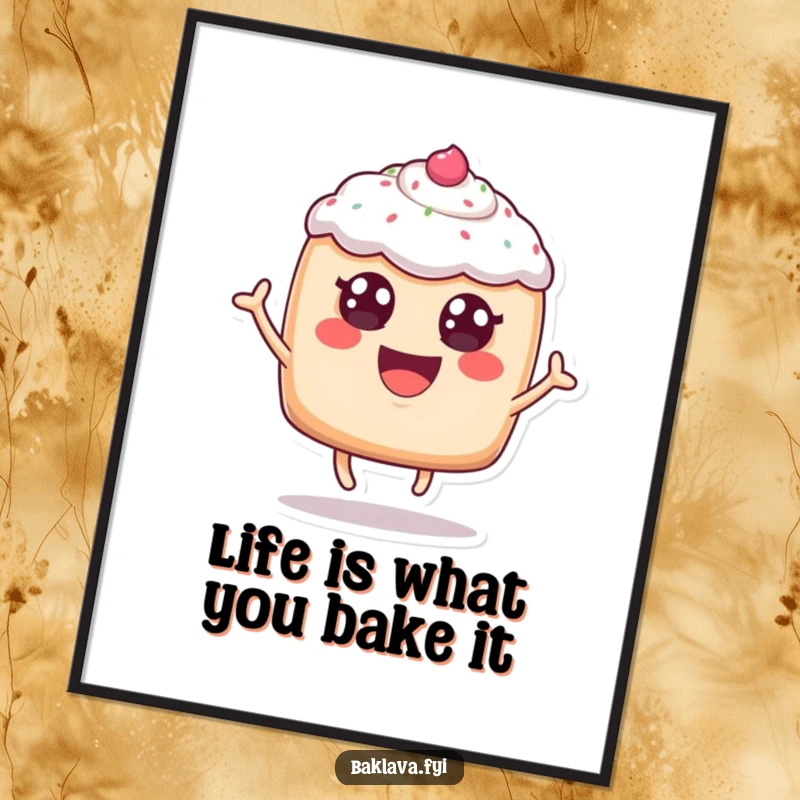 Funny Free Printable Wall Art: A cheerful pastry with frosting eyes leaping joyfully, adding zest to decor.