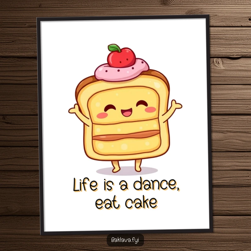 Funny Free Printable Wall Art: A happy layered pastry doing a little shimmy, adding whimsical energy.