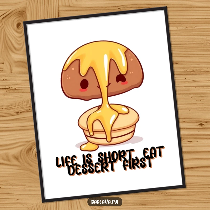 Funny free printable wall art of a happy syrup drizzle cascading over a delectable pastry, bringing sweet charm to any room.