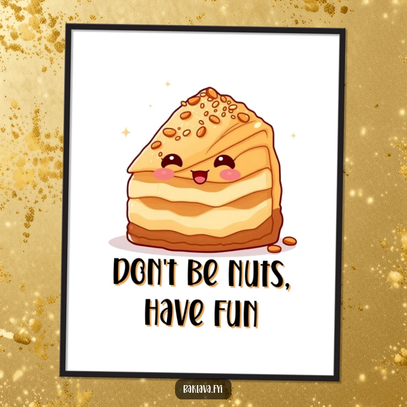 Funny Free Printable Wall Art: A baklava slice winking playfully with a nice dusting of nuts, quirky art.