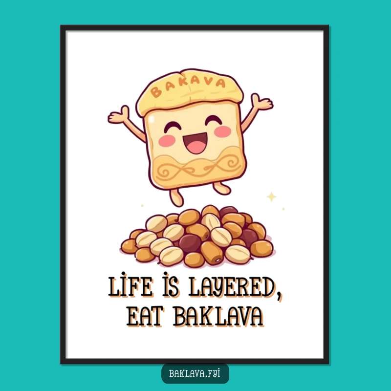 Free Printable Wall Art: Funny Leaping Baklava Character, Hilarious Downloadable Art for Home