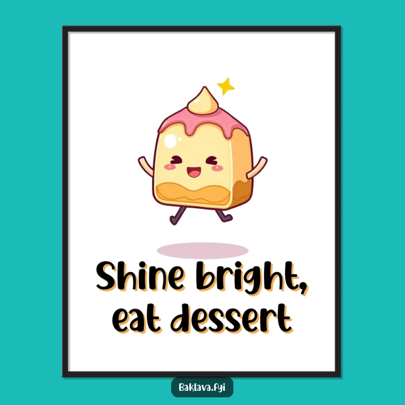 Free Printable Baklava Wall Art: Whimsical Jumping Slice Sparkle Funny Downloadable Decor