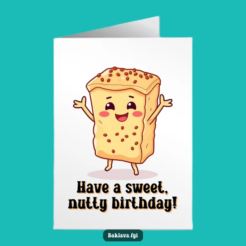 Free Printable Baklava Card: Funny Dancing Dessert Birthday Downloadable Gift