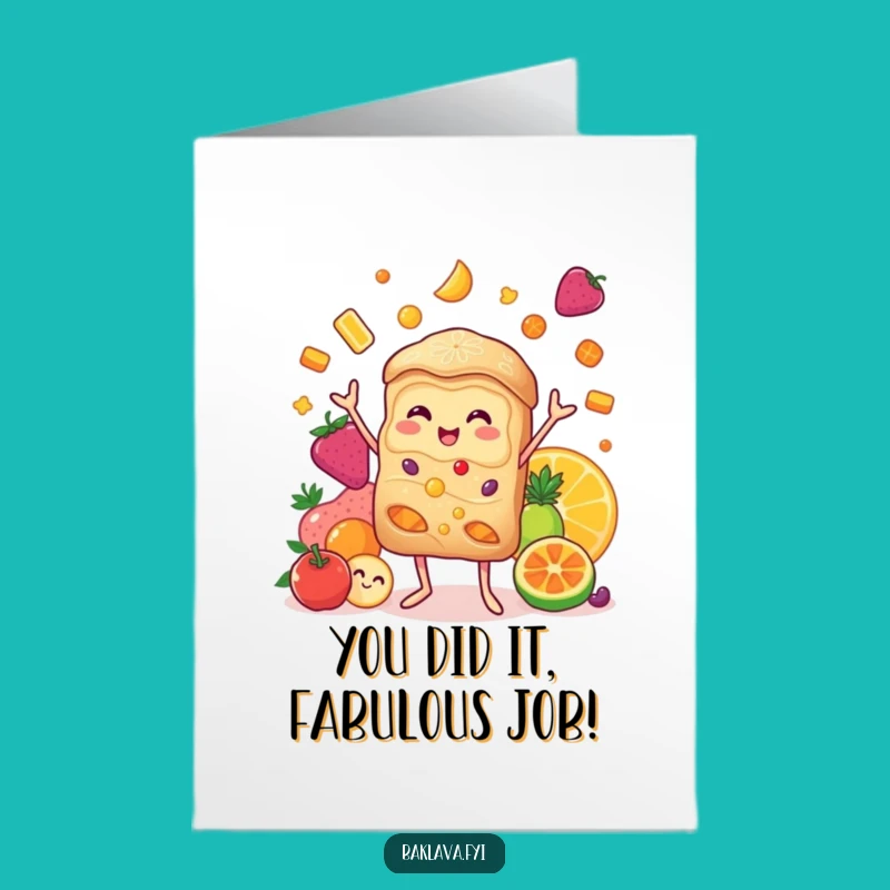 Free Printable Congrats Card: Juggling Baklava Wins Big - Downloadable Celebration