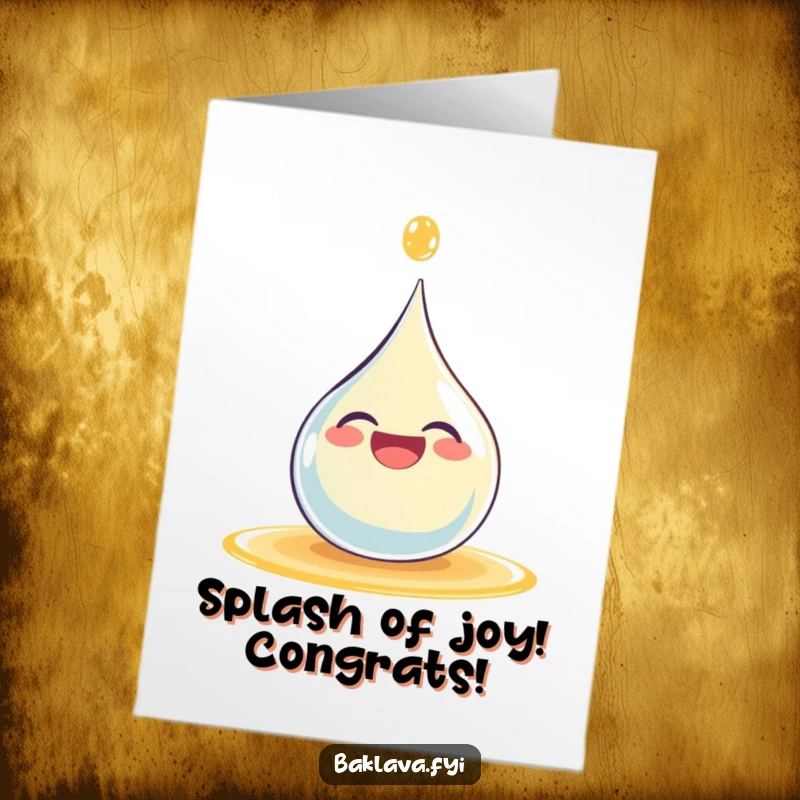 Funny Free Printable Congratulations Card featuring a giggling syrup droplet splashing happily, celebrating a win.