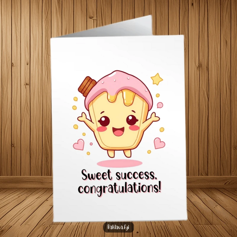Funny Free Printable Congratulations Card: A honey pastry hopping with excitement, celebrating a sweet victory.