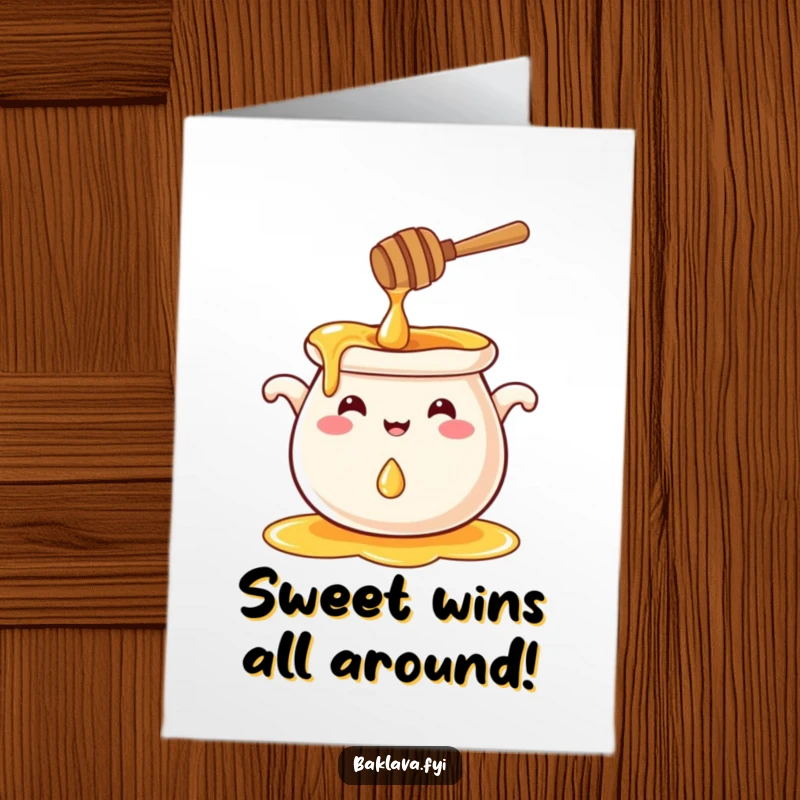 Funny Free Printable Honey Pot Card: A happy honey pot making a tiny splash, ideal for congratulations.
