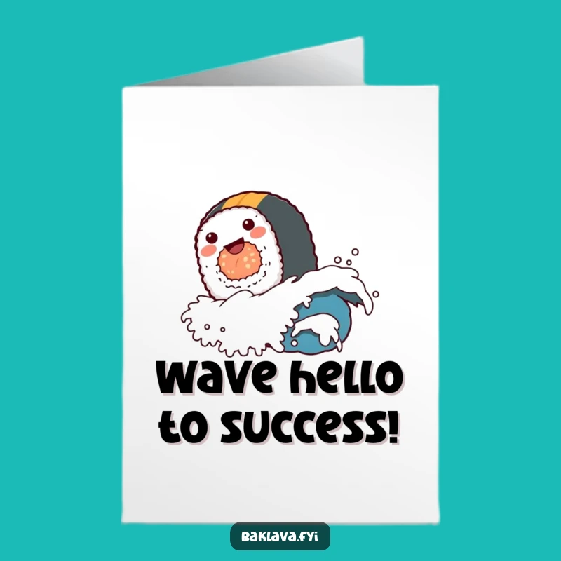 Free Printable Sushi Congratulations Card: Funny Roll Rides Wave for a Joyful Downloadable Gift