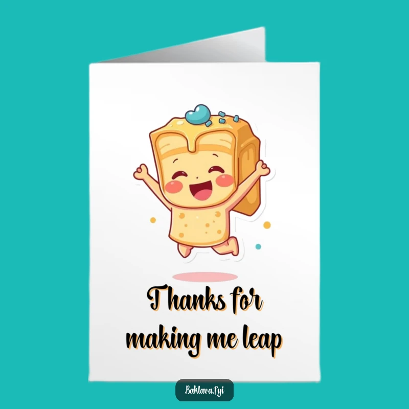 Free Printable Baklava Card: Funny Leaping Dessert Thanks Downloadable Gift