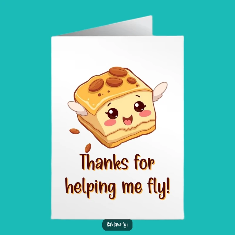 Free Printable Baklava Thank You Card: Funny Flying Almond Slice Funny Downloadable Gift