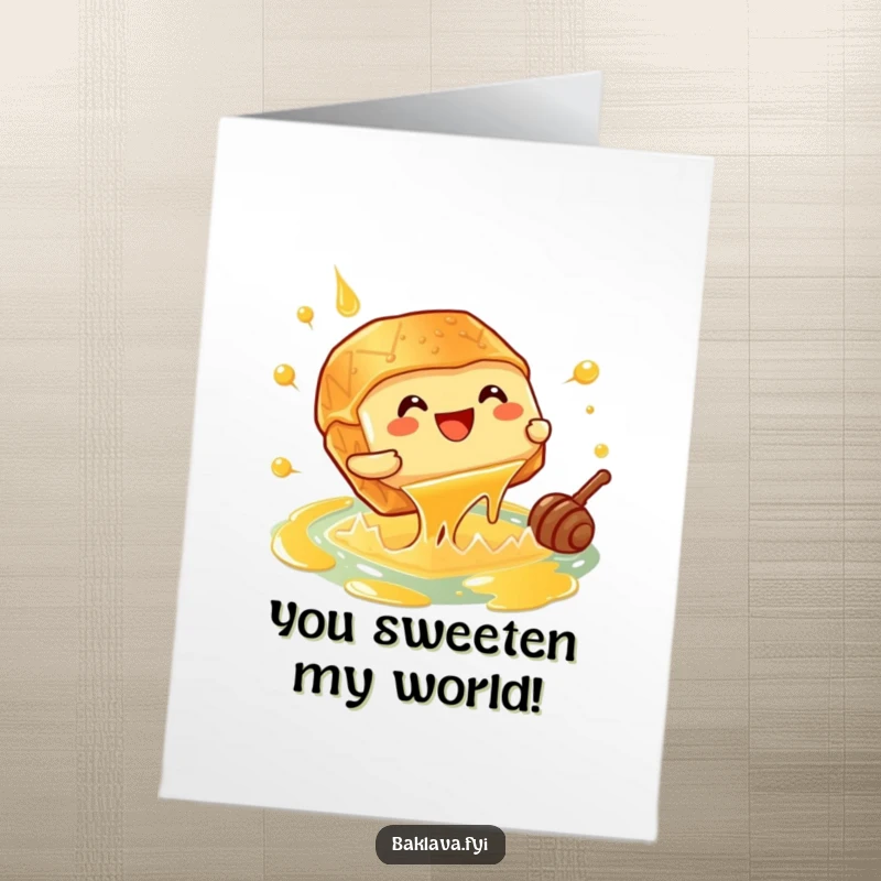 Funny Free Printable Thank You Card: A giggling baklava piece does a cannonball into a pool of delicious honey.