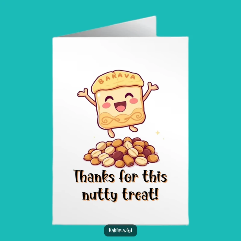Free Printable Thank You Card: Energetic Baklava Character Leaping, Downloadable Funny Gift